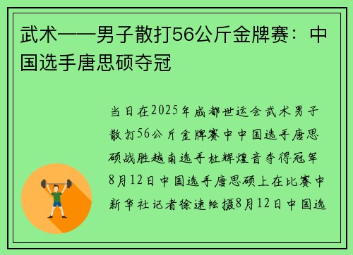 武术——男子散打56公斤金牌赛：中国选手唐思硕夺冠